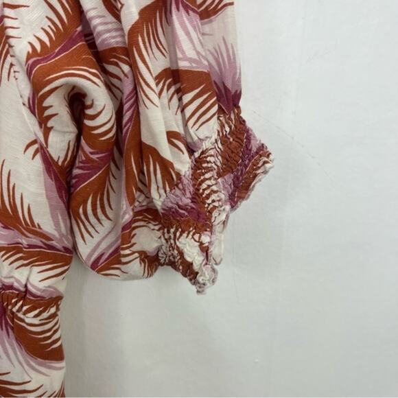 Anthropologie Nicole Feather Pattern Linen Puff Sleeved Shirt Dress Size MP - Picture 9 of 15